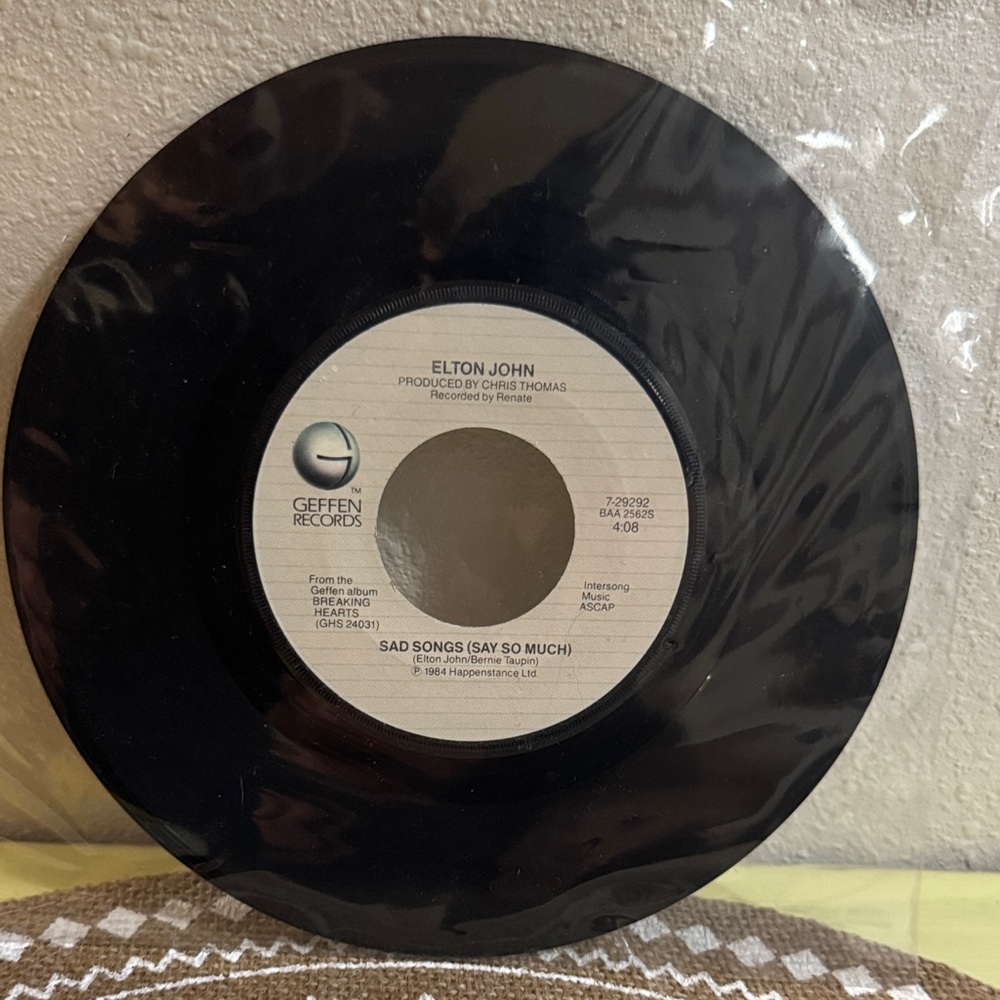 VTG 1984 Elton John 45 rpm Vinyl Record Sad Songs & A Simple Man